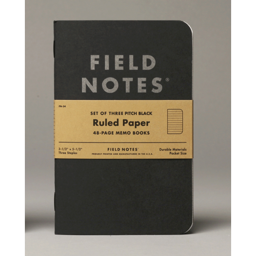 Notesy Field Notes Pitch Black 3 szt. w linie