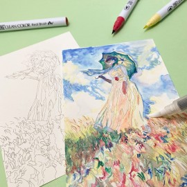 Zestaw do malowania Kuretake Zig Clean Color Real Brush Historic Art: Claude Monet "Kobieta z Parasolem"