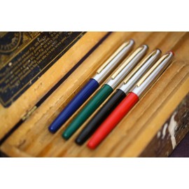 The collection includes four colors of fountain and ballpoint pens.