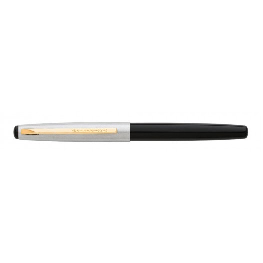 Elegant rollerball pen with brushed cap and body made of acrylic.