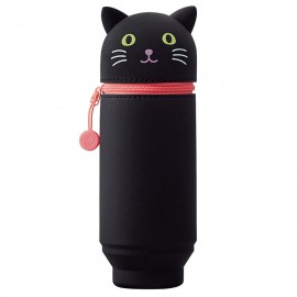 A pencil case in the shape of an black cat.