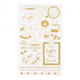 Metallic stickers with a coffee motif.