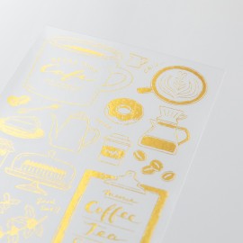 Metallic stickers with a coffee motif.