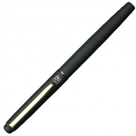 A pen with a matte finish and gold-colored elements.