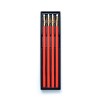 A set of four red pencils.