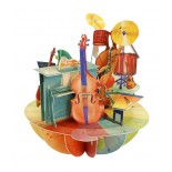 Kolorowa kartka okolicznościowa 3D z motywem instrumentów muzycznych.