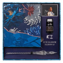 Calligraphy set in a floral pattern.