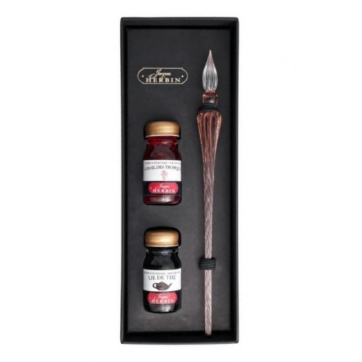 Calligraphy set consisting of a glass pen and two inks by J.Herbin.