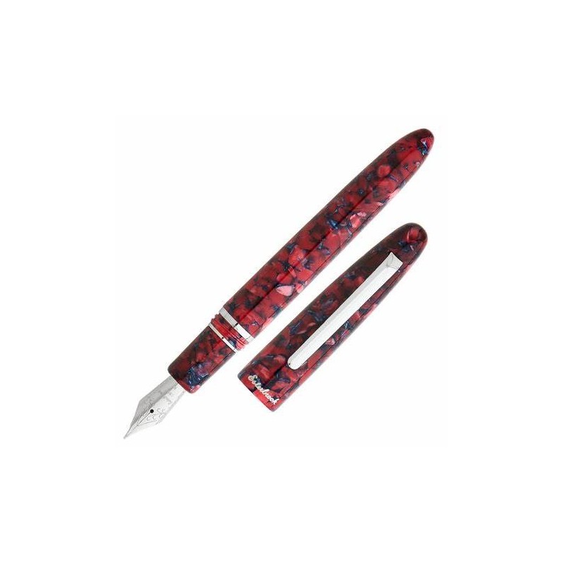 Elegant red fountain pen with silver trim.