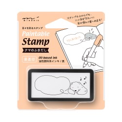 Cute stamp with dialogue balloon and teddy bear.