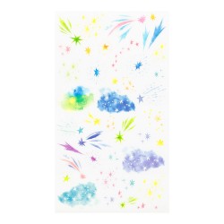 Stickers with a watercolour illustration of a starry sky.