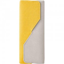 Yellow pencil case with magnetic closure.