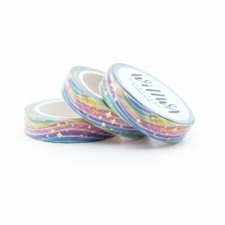Washi tape with rainbow motif and gold foil.