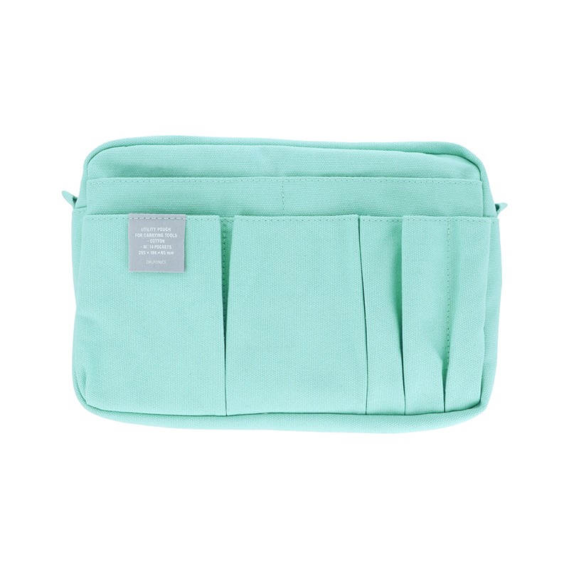 Capacious pouch  made of durable cotton, thanks to its many pockets will store and organize all our treasures.