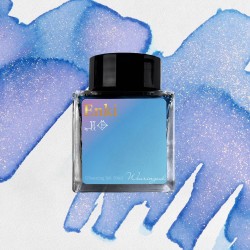 Blue-purple ink enriched with shiny flecks.