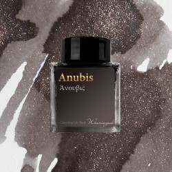 Brown-black ink enriched with shiny flecks.