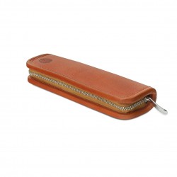 Leather pencil case with compartments.