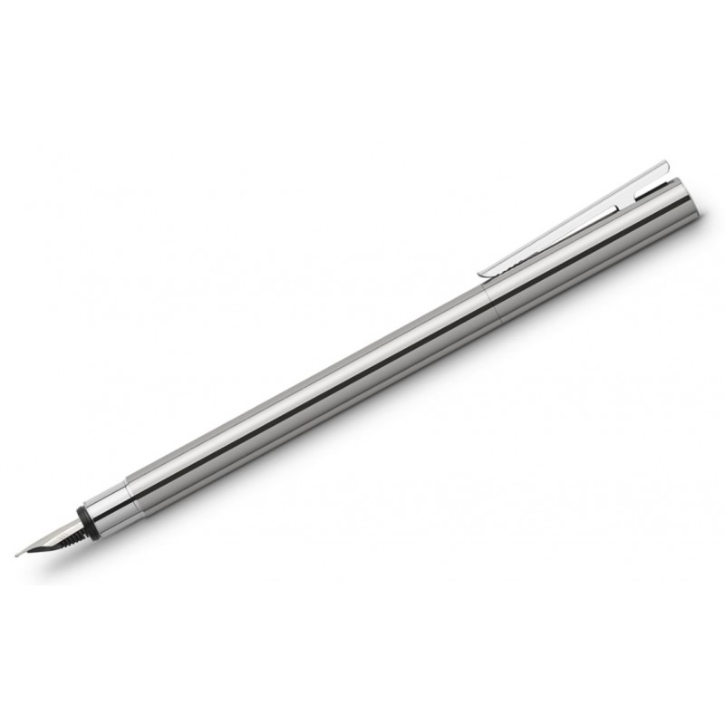 A slim silver-coloured fountain pen.