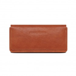 Leather pencil case with snap closure.