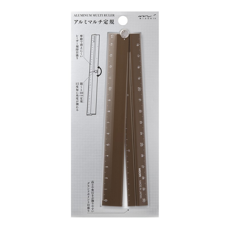 Midori Aluminum Multi Ruler 30 cm | Brown