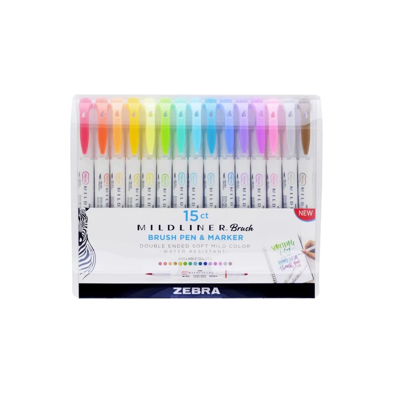 Zebra MILDLINER Dual-Tip Brush Pen 15 pcs.