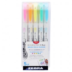 Zestaw Brush Penów MILDLINER z podwójną końcówką Zebra 5 szt. | Fluorescencyjny