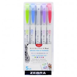 Zestaw Brush Penów MILDLINER z podwójną końcówką Zebra 5 szt. | Pastelowy