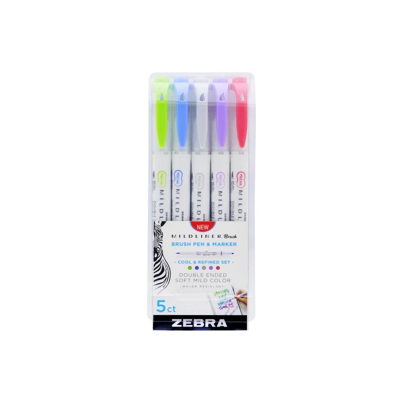 Zestaw Brush Penów MILDLINER z podwójną końcówką Zebra 5 szt. | Pastelowy