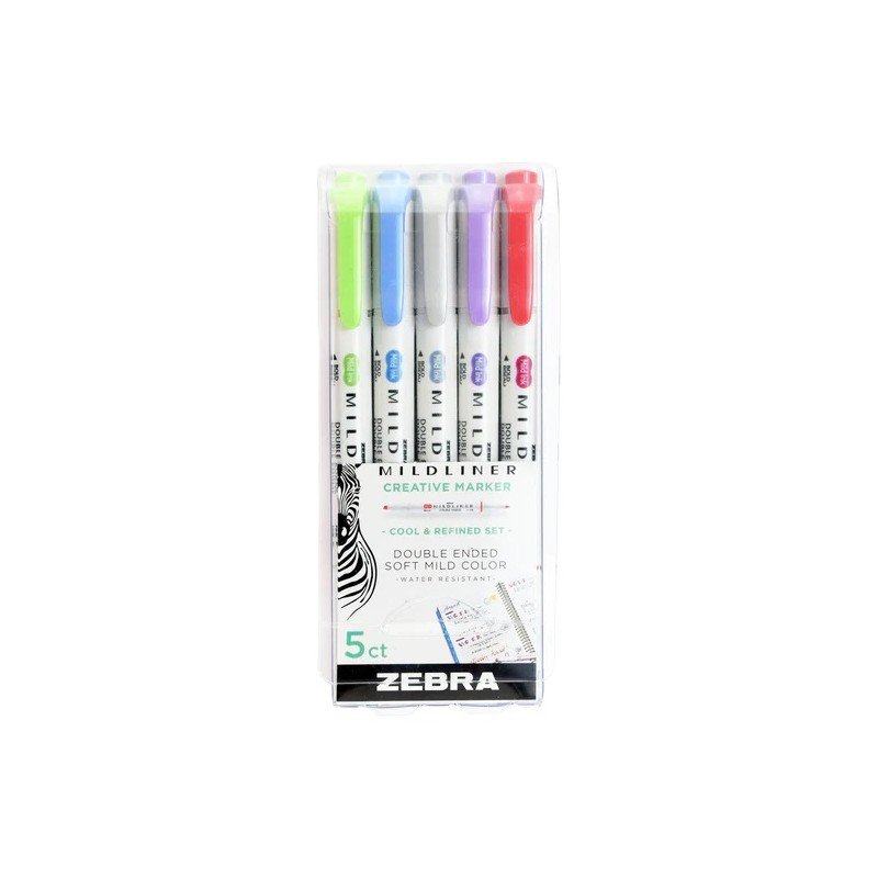 Zestaw zakreślaczy MILDLINER z podwójną końcówką Zebra 5 szt. | Cool & Refined Set