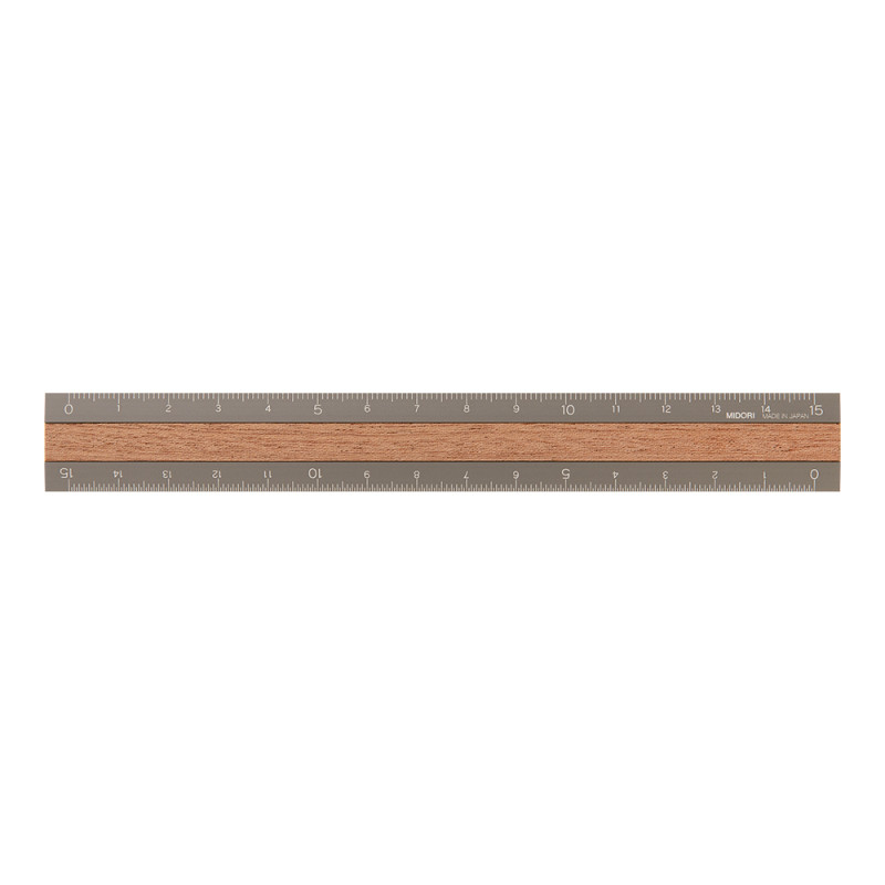 Midori Wooden Ruler 15 cm | Gray + Dark Wood