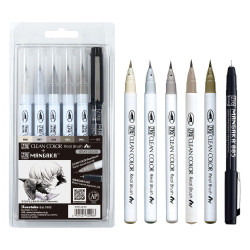 Kuretake Zig Clean Color Real Brush & Mangaka 6 set Inktober 2024