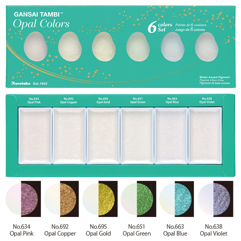 Farby akwarelowe Kuretake Gansai Tambi Opal Colors 6 sztuk