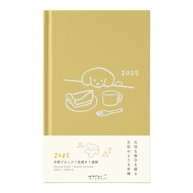 Kalendarz Midori Diary Book Type B6 2025 | Żółty z Psem