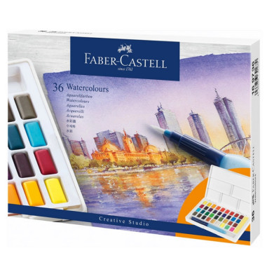 Zestaw farb akwarelowych Faber-Castell Creative Studio z pędzlem | 36 kolorów